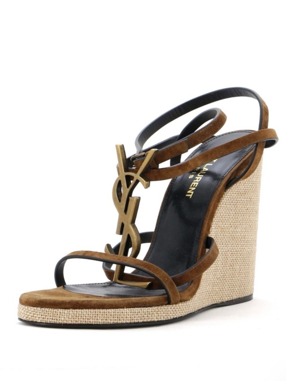 SAINT LAURENT
Cassandra YSL Logo Wedge Sandals